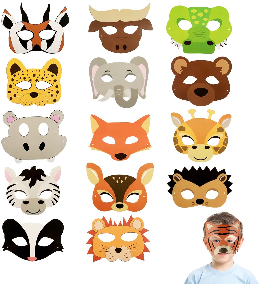 Dierenmaskers 15 stuks - Jungle safari thema - Feestartikelen en decoraties - Perfect voor verjaardagsfeestje - ShopVlot