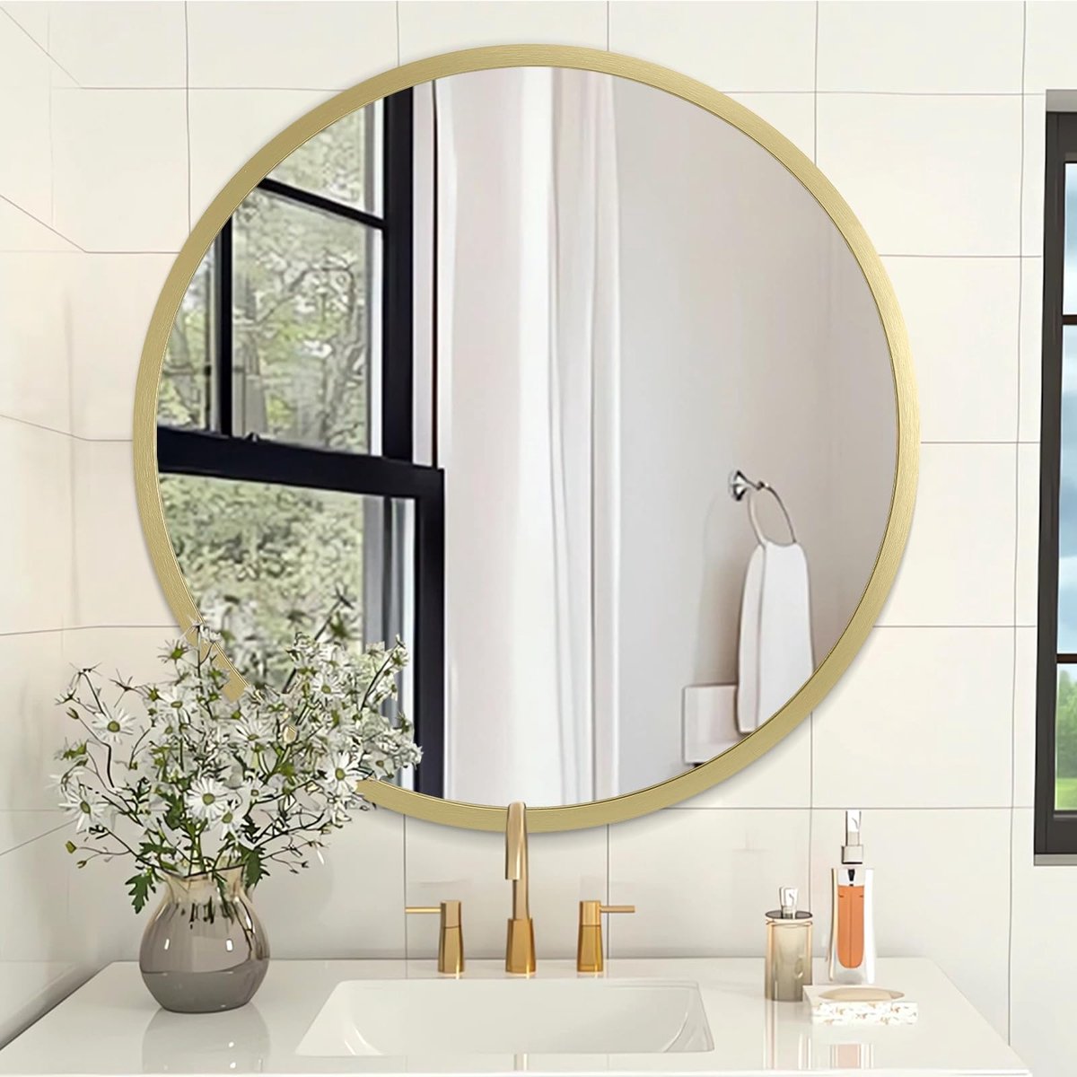 Wandspiegel Hangende Wand Ronde Slaapkamer Muurmontage Kleedkamerspiegels Aluminium Legering Frame voor Eetkamer Entree Hal 50,8 cm Goud