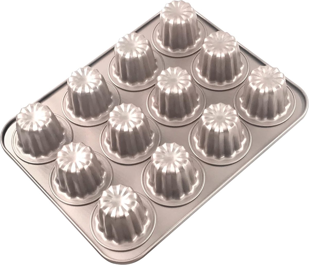 Mini cakevormen voor het bakken van canele-vorm, Bordelaise bakvormen, antiaanbaklaag, Franse gebakvorm, muffinvorm, panna-cotta-vormpjes voor canelé cupcake-gelei, koolstofstaal, 12