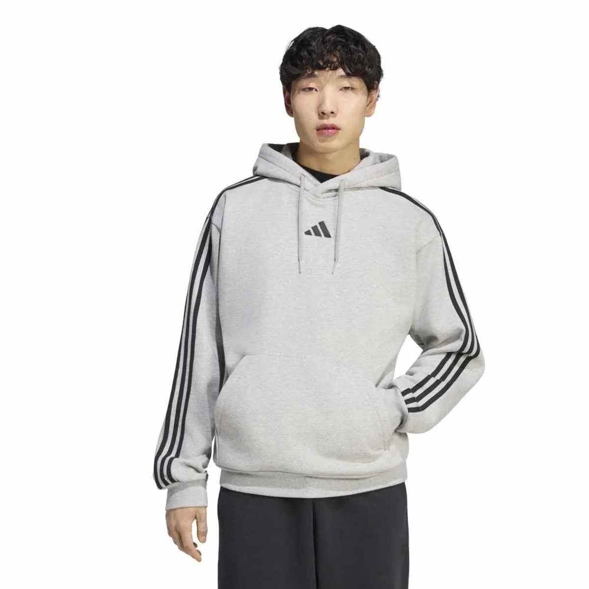 Adidas 3 Stripes Fleece Hoodie M Regular Man Grijs