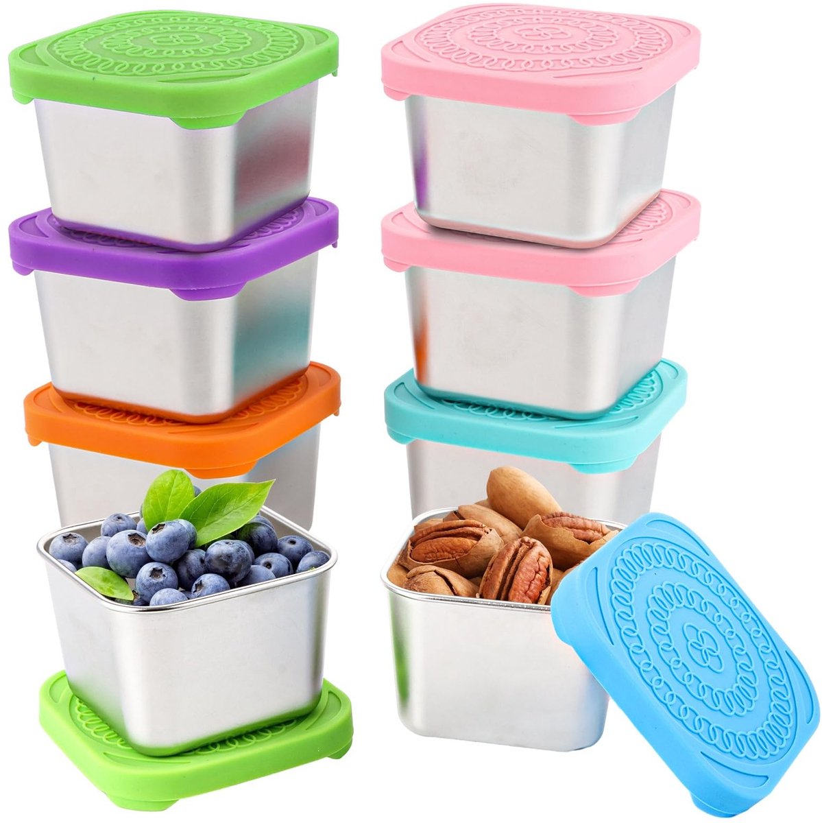 Dailygoods- Sauscontainer 180 ml - 8-delige Set - Roestvrij Stalen Container - Afdichtingsdeksel - Antislipbodem - Comfortabel voor Reizen - Snackcontainer