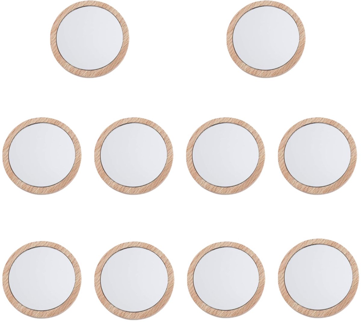 10 Stukken Handspiegel van Hout, Draagbare kleine ronde spiegel, voor Dagelijks Gebruik, Make Up, Reizen, Slaapkamer (Houtkleur)