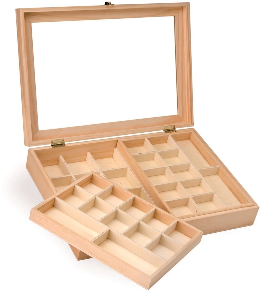 6 2003 341 - Sieradendoosje van dennenhout met metalen slot, ca. 40 x 28 x 7,5 cm groot, voor het veilig opbergen van sieraden