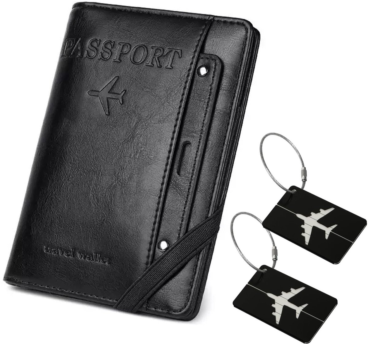 Dailygoods- Paspoorthoes RFID-blokkering - Lederen Paspoorthouder - ID-kaartmap - Reisaccessoires - Kofferlabelset - 14cm - Reisdocumenthouder
