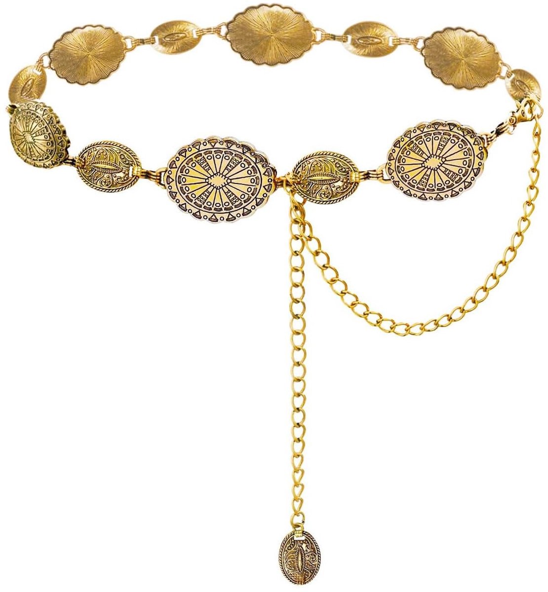 Dailygoods- Damesriem Verstelbaar - Turquoise Tailleketting - Damesriem van Metaal - Western/Retro Stijl - Veiligheidskarabijnsluiting - Duurzaam Ontwerp