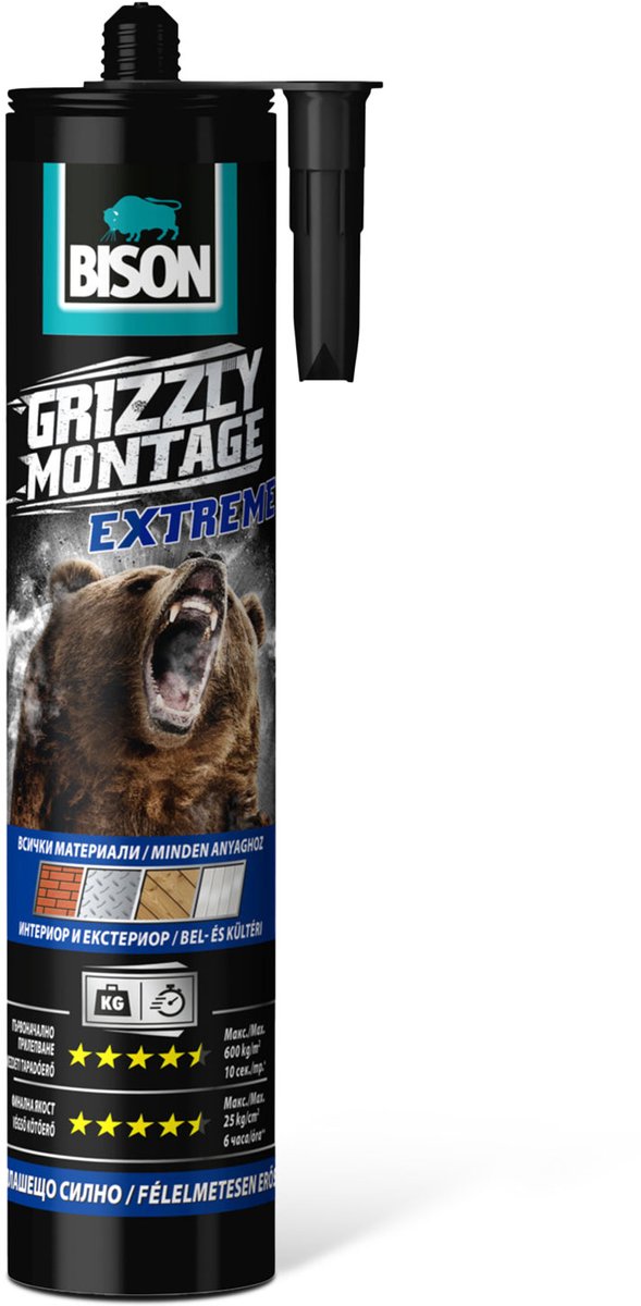 BISON Grizzly Montagekit 440 g - Extra Sterke Montagekit - High Tack Montage Lijm - Universele Constructielijm - Oplosmiddelvrij - Wit - Cartridge [B27449]