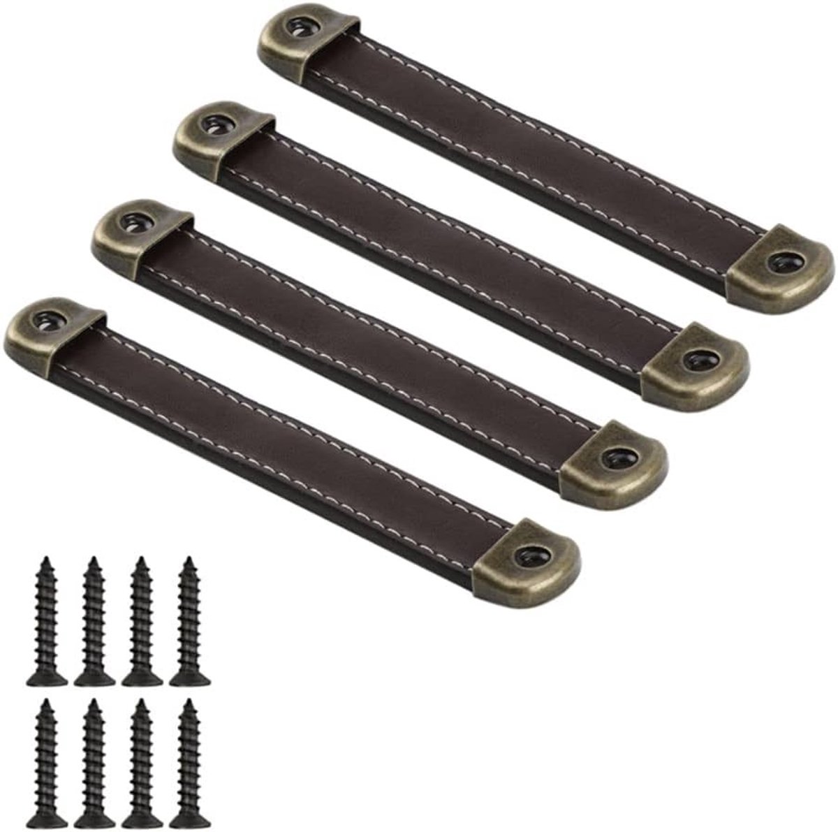 Retro leren handgrepen voor meubels - 4 stuks antieke handgrepen voor kasten, laden en deuren, 128 mm