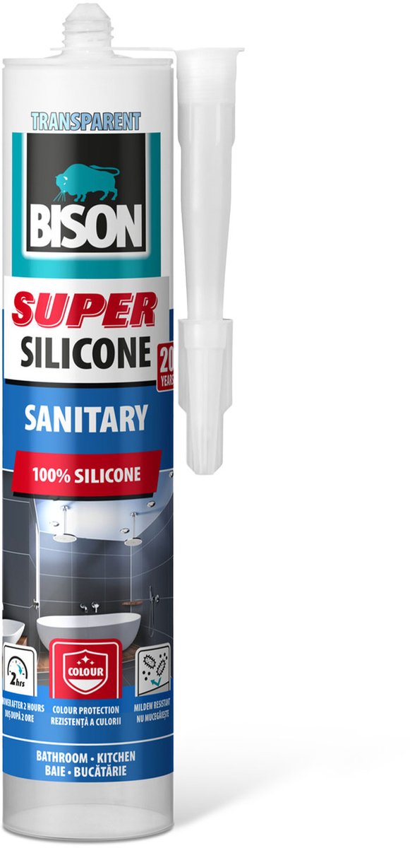 BISON Super Sanitair Siliconenkit – Transparante en schimmelwerende afdichting voor natte ruimtes