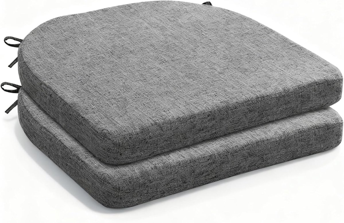 Set van 2 stoelkussens voor buiten, 42 x 43 cm, zitkussen, stoel en zitkussen, tuinstoel, stoelkussen, outdoor, bekleding voor tuinmeubelen, weerbestendig, outdoor zitkussen met banden