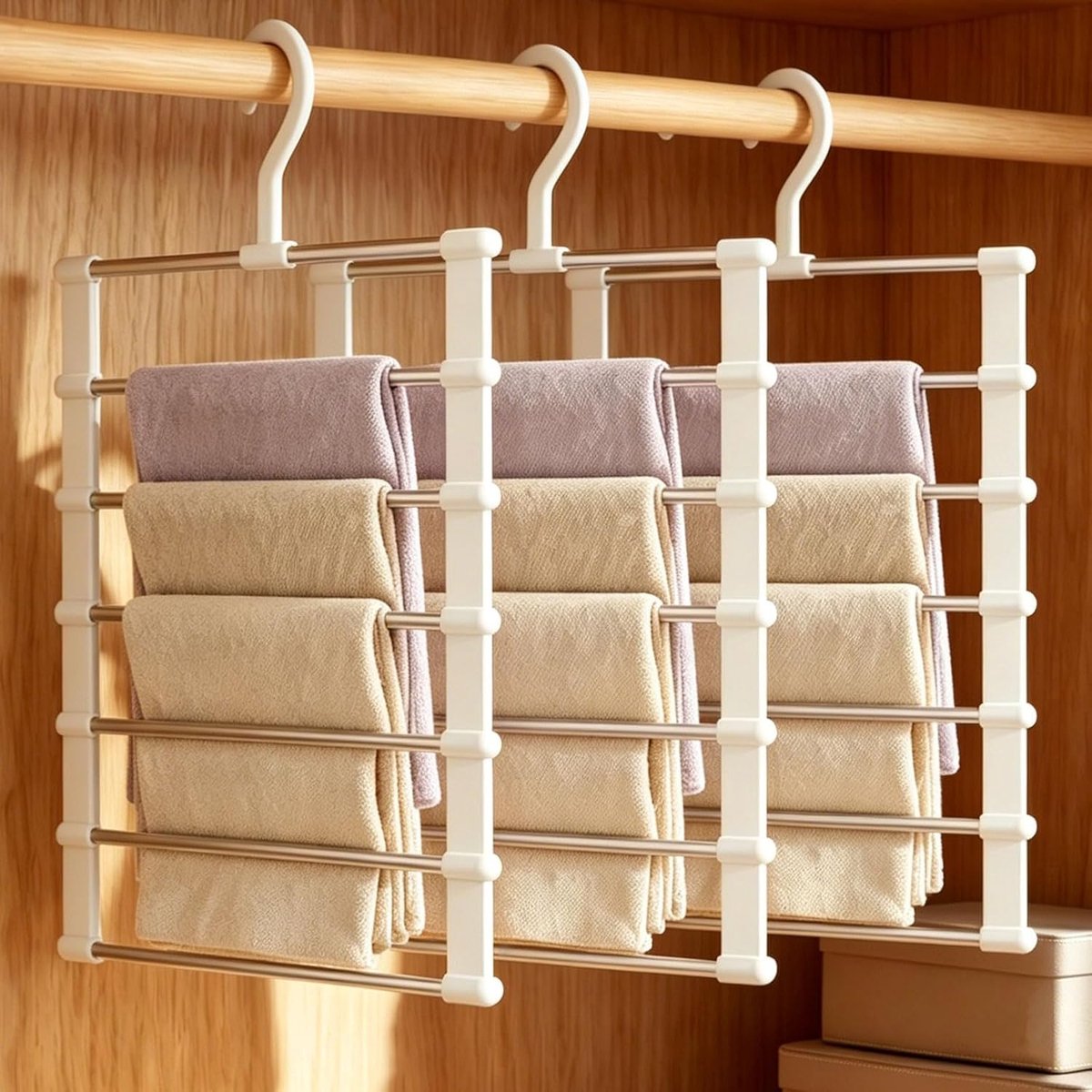 3 Stuks 6-in-1 Broekhanger Kledinghanger, Antislip Broekhangers Ruimtebesparend Van Roestvrij Staal, Opvouwbare Multifunctionele Hangers voor Broeken, Sjaals, Jeans, Kleding, Handdoeken, Stropdassen