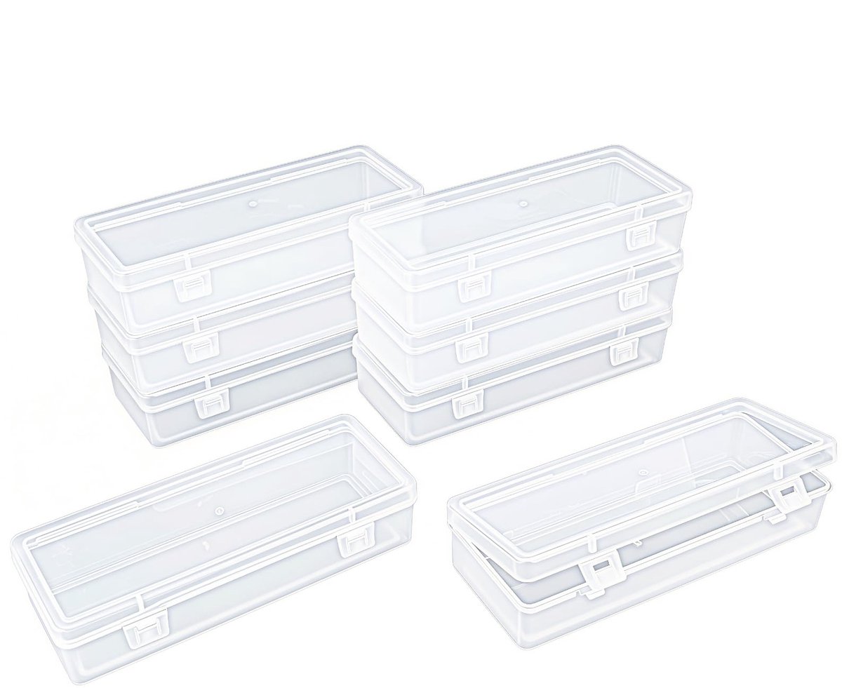 8 stuks rechthoekige lege mini doorzichtige plastic organizer opbergdoos containers met scharnierende deksels voor kleine voorwerpen en andere knutselprojecten (165 x 65 x 35 mm)