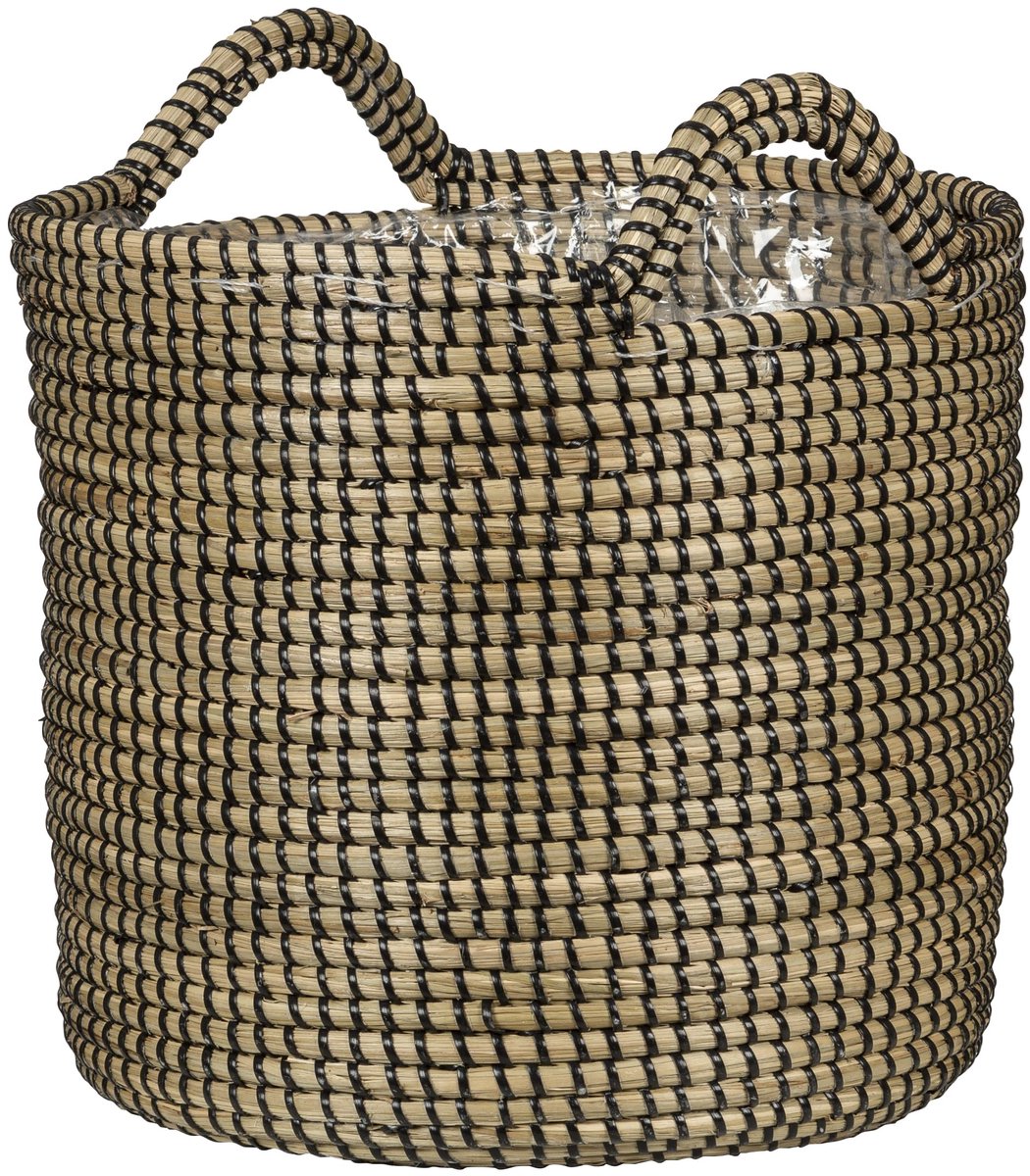 Seegras 32, Mand Pot/Mand Pot met handgrepen van zeegras Kleur: Zwart, 32 cm diameter, 30,5 cm hoog, 26,9 l Vol.