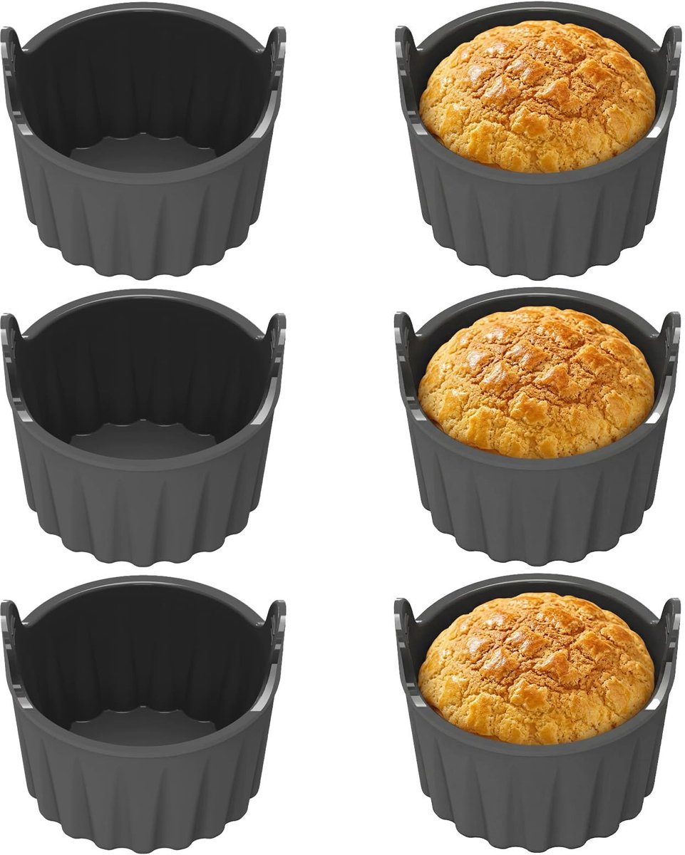 Muffinvormen, luchtfriteuse, dikke levensmiddelen, herbruikbare luchtvorm, overhemd-eiervormen, voor muffins, cupcakes, pudding (grijs)
