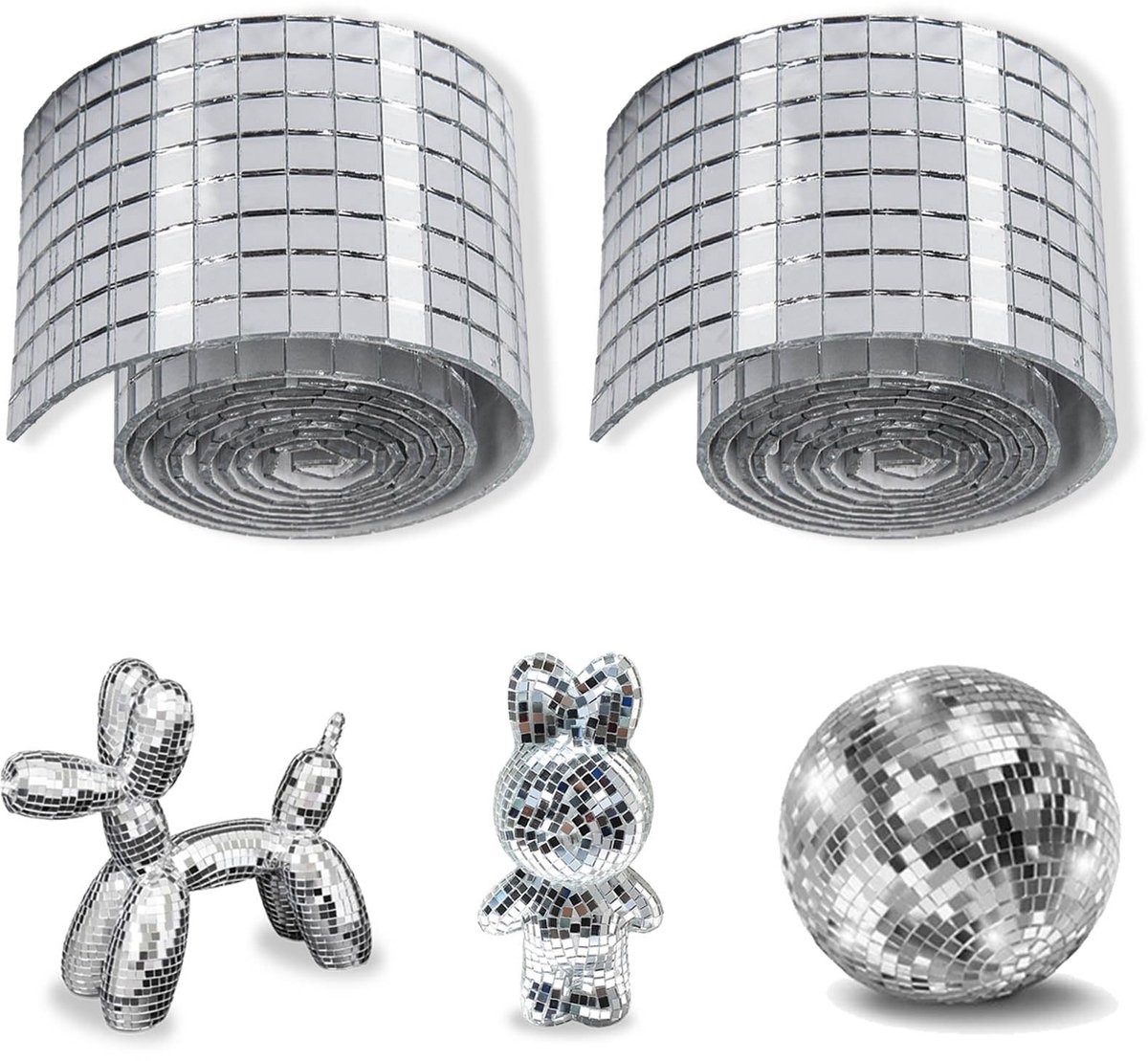 Spiegel mozaïek zelfklevend, mini spiegelmozaïek, discobal plakstrips, 5 x 5 mm vierkant glas spiegelmozaïek voor doe-het-zelf kunsthandwerk KTV decoratie - zilver