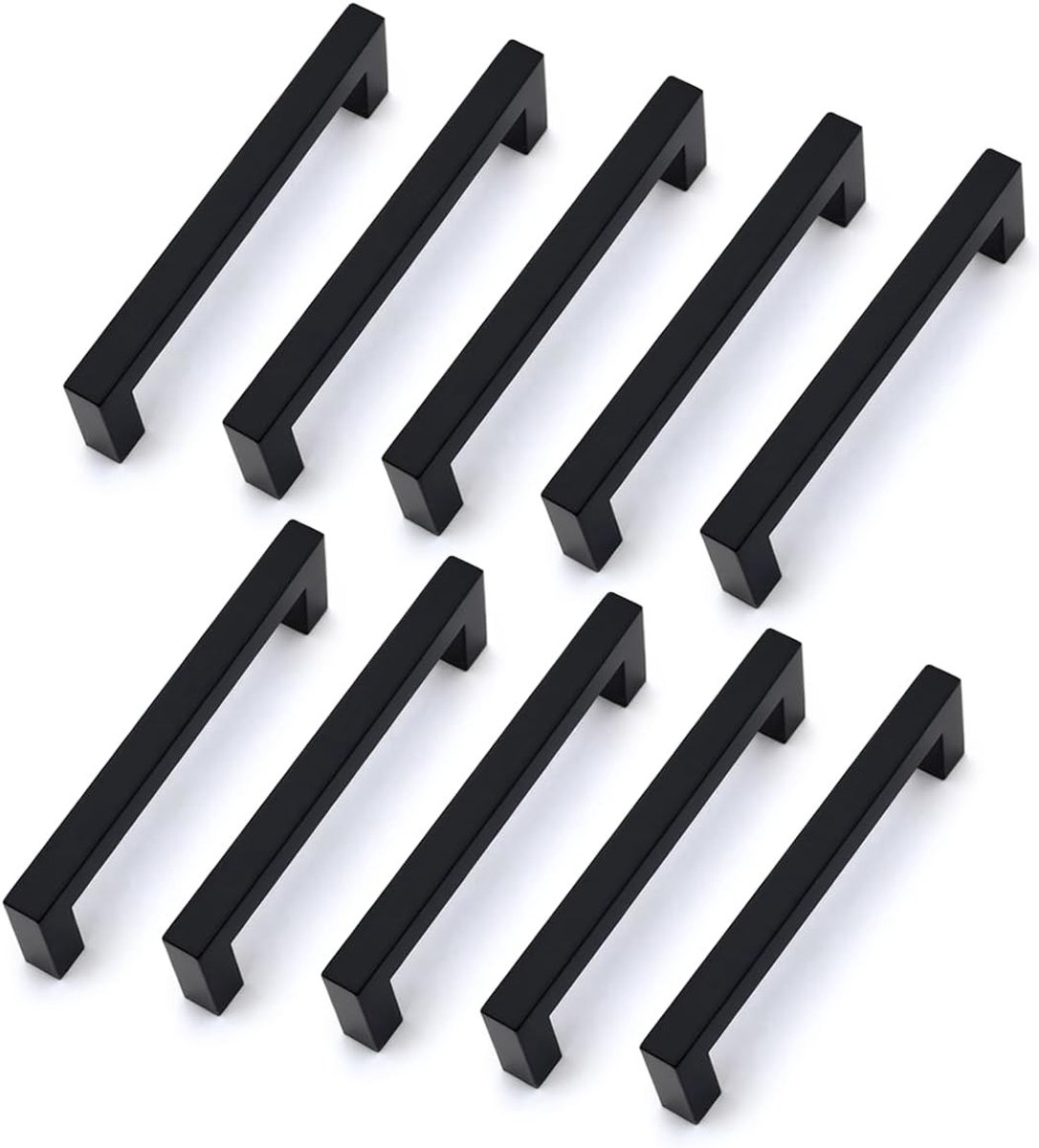 Stainless Steel Kastgrepen en Zwarte Deurgrepen voor Meubels, 10 Stuks met Schroeven, Geschikt voor Keuken en Dressoirs, Gatafstand 128mm