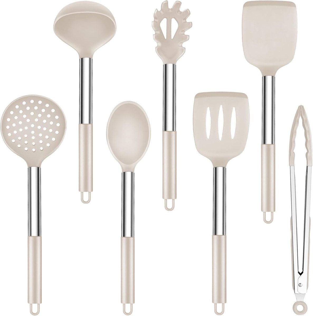 Set van 7 Silicone Keukengerei met RVS Handvat, Hittebestendig en Vaatwasserbestendig, Ideaal voor Koken en Bakken