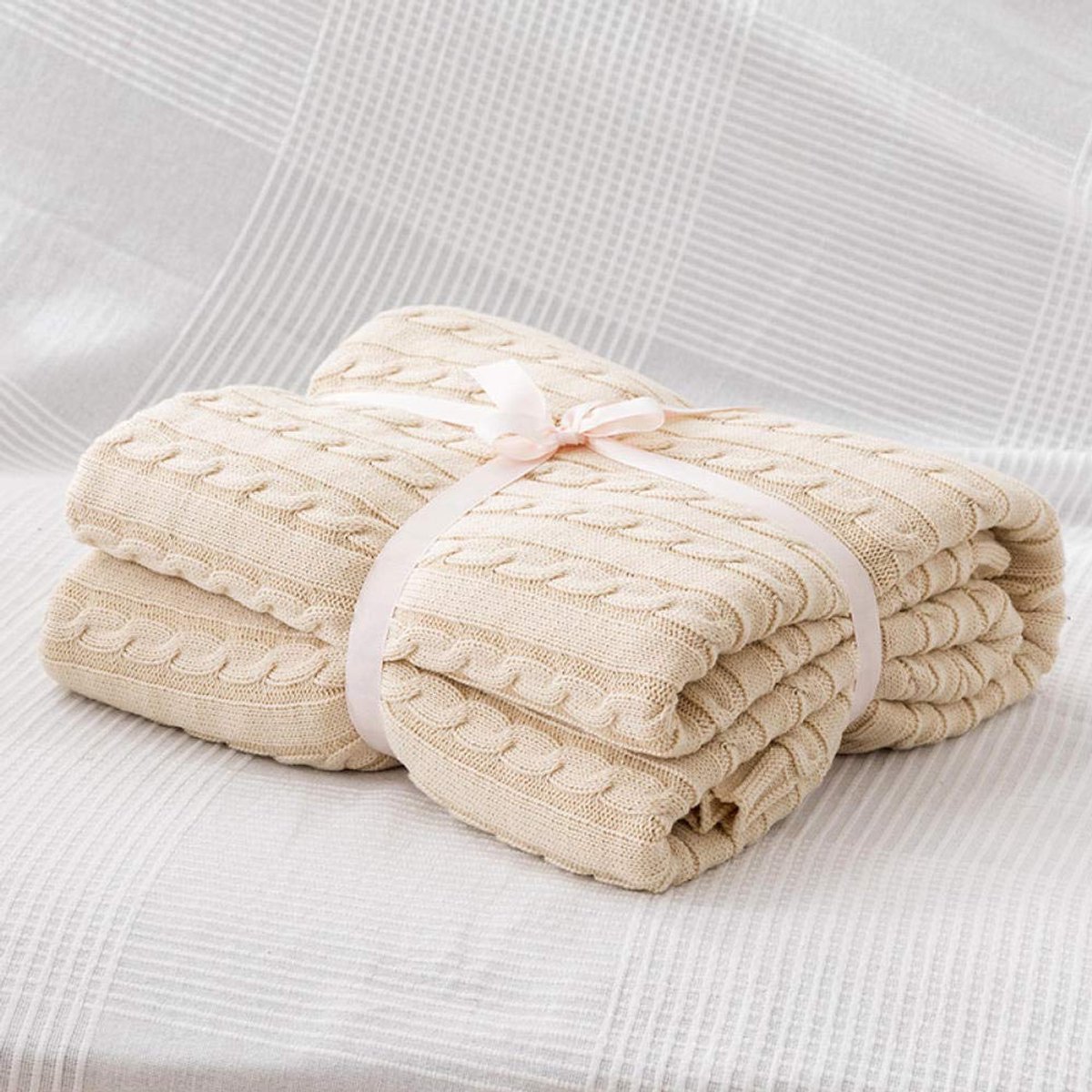Double/Twin Size fleece beddekens Warme donzige omkeerbare microvezel stevige dekens voor bed en bank-creme kleur_180cmX200cm