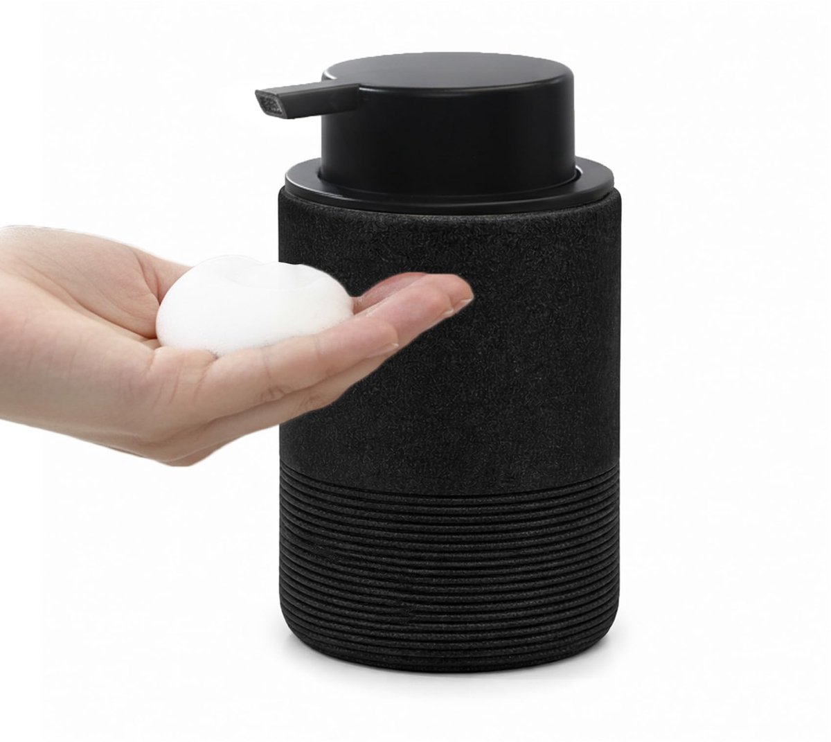 Zeepdispenser van Hars, Navulbare, Lekvrije Handzeepdispenser met Pomp, Luxe Schuimzeepdispenser voor Badkamer, Keuken & Aanrecht - Zwart