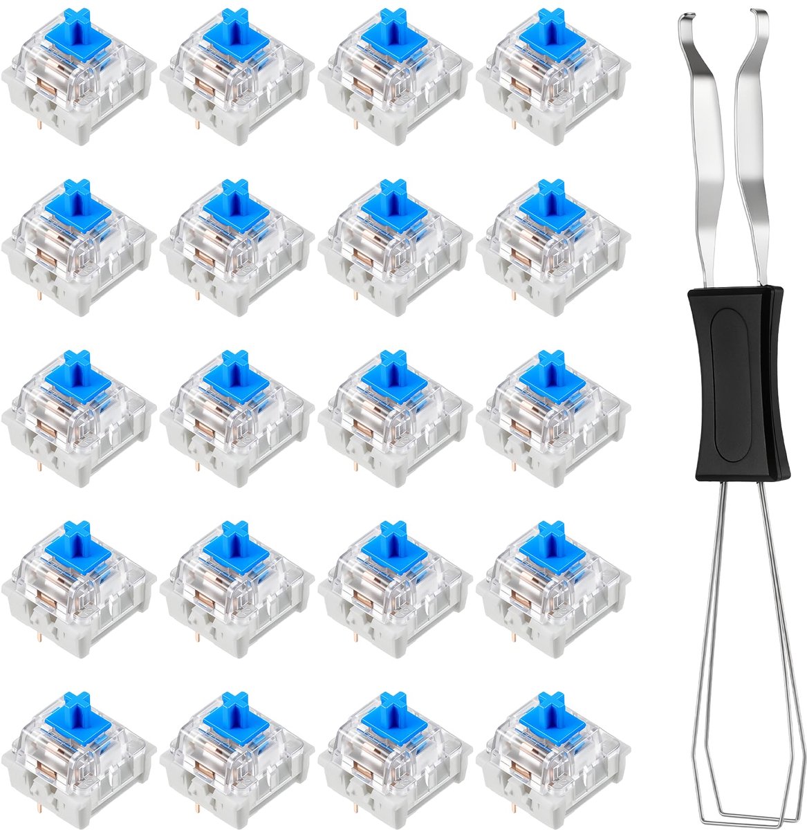 20 stuks transparante blauwe asschakelaars met trekker, 3-pins toetsenbordschakelaar, mechanische toetsenbord, reserveschakelaar, toetsenbord, stofdichte schakelaar voor nauwkeurig typen
