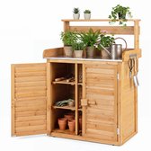 COSTWAY Weerbestendige tuintafel met onderkast, houten bloementafel, werkblad en afneembare planken, 87 x 45 x 120 cm