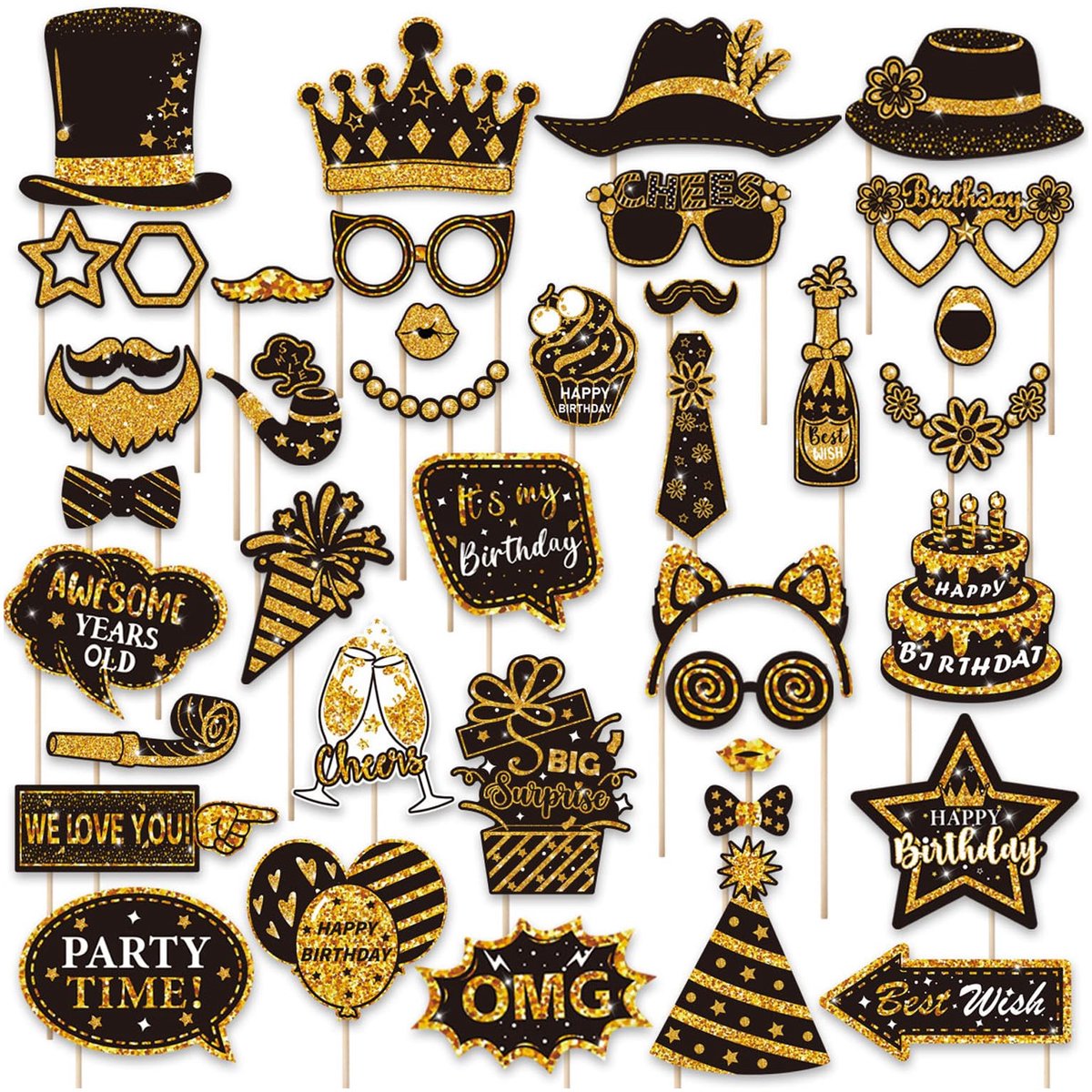 38 stuks verjaardag fotobox accessoires kit hartelijk gefeliciteerd afstuderen huwelijk feestartikelen benodigdheden verjaardagsfeest decoratie 40 50 60 fotobox