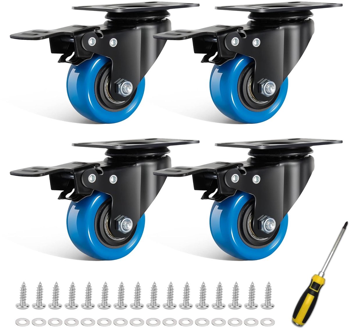 Zwenkwielen tot 300 kg, industriële wielen met remmen inclusief montageaccessoires - flexibel en duurzaam, zware wielen voor meubels en transporttoepassingen