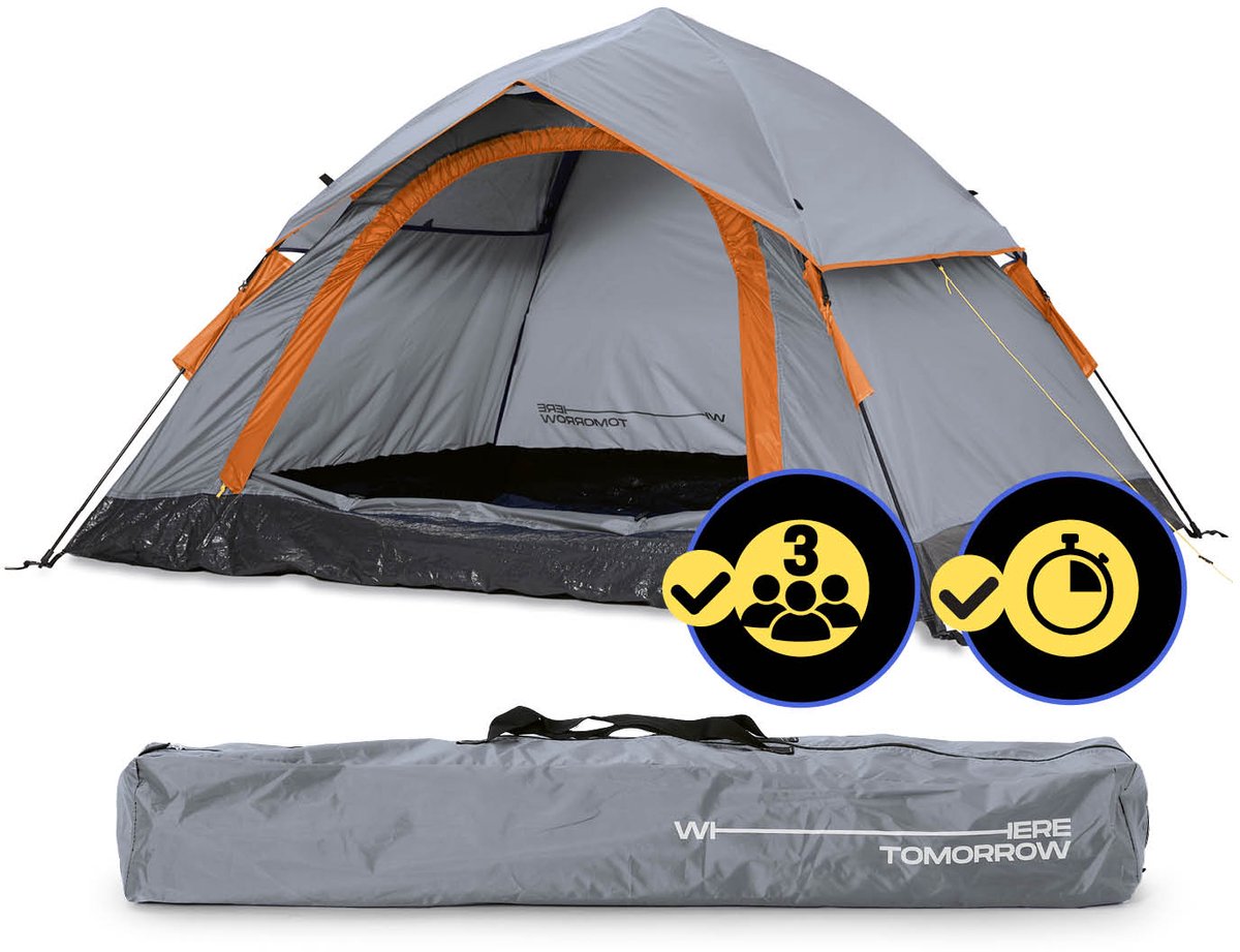 Where Tomorrow Pop Up Tent Werptent 210 X 190 X 110 Cm - Grijs - 3 Persoons