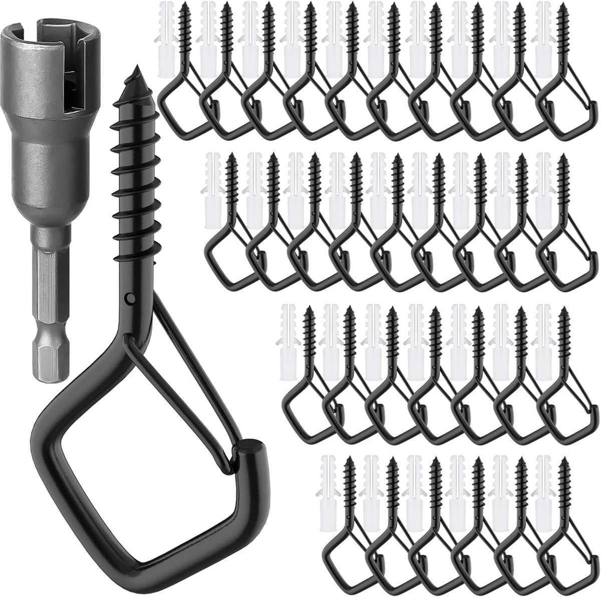 Haken om te schroeven, 18 stuks schroefhaken, roestvrijstalen schroefhaken met veiligheidsbevestiging, plafondhaken, wandhaken om te schroeven, voor planten, bloempotten, decoratieve lichten