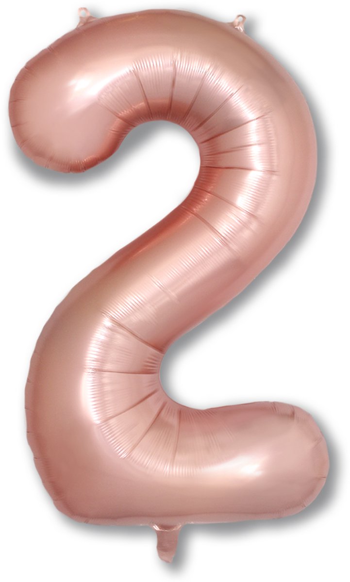 BTH – Folie Ballon Cijfer 2 – Rosé Goud – Feestversiering – Helium of Lucht – Verjaardag Decoratie – Met Rietje – 86cm