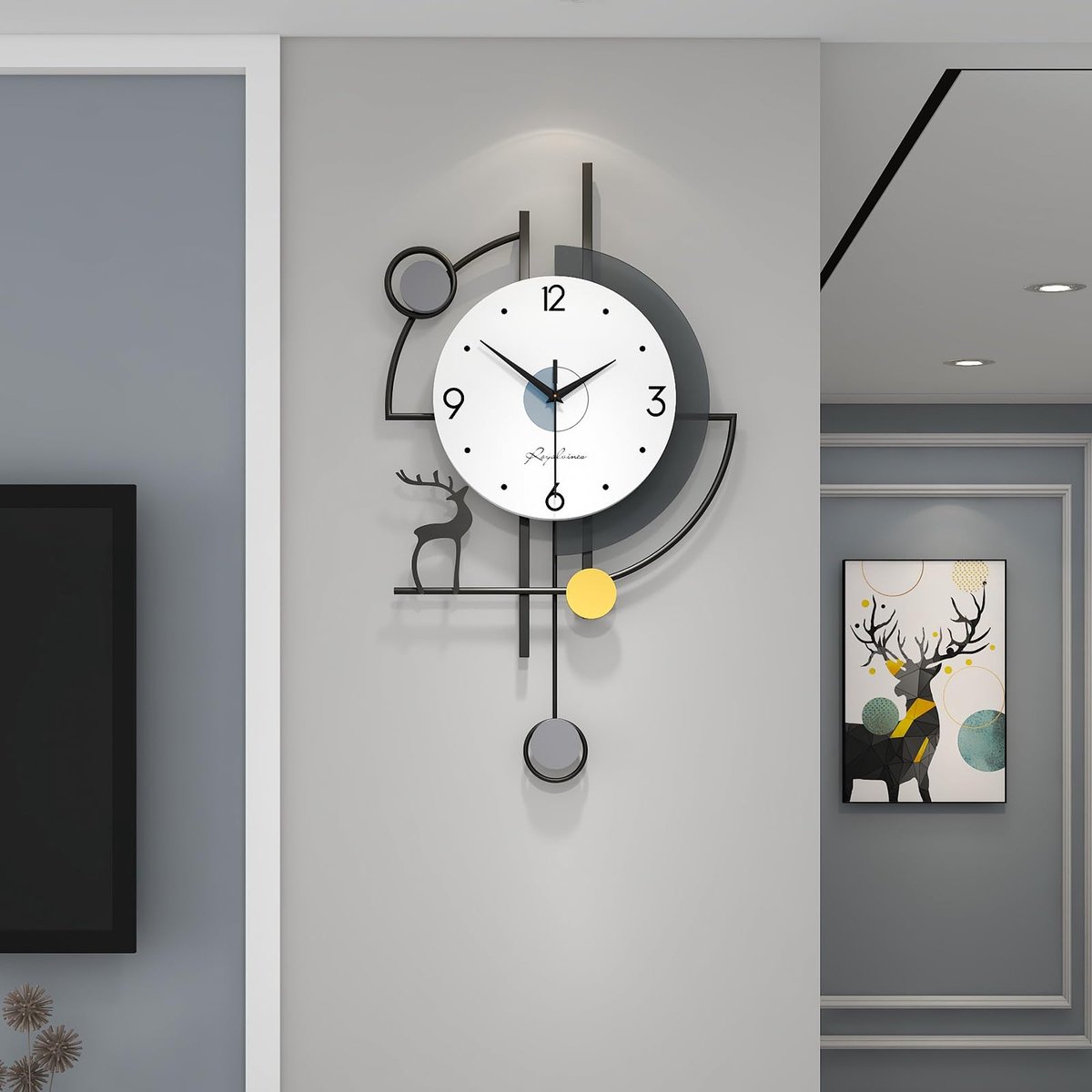 SnelShoppen - Grote Wandklok 60 cm - Moderne Zwarte Metalen Hertenklok - Stil en Niet-Tikkend - Ideaal voor Woonkamer, Slaapkamer, Keuken en Kantoor