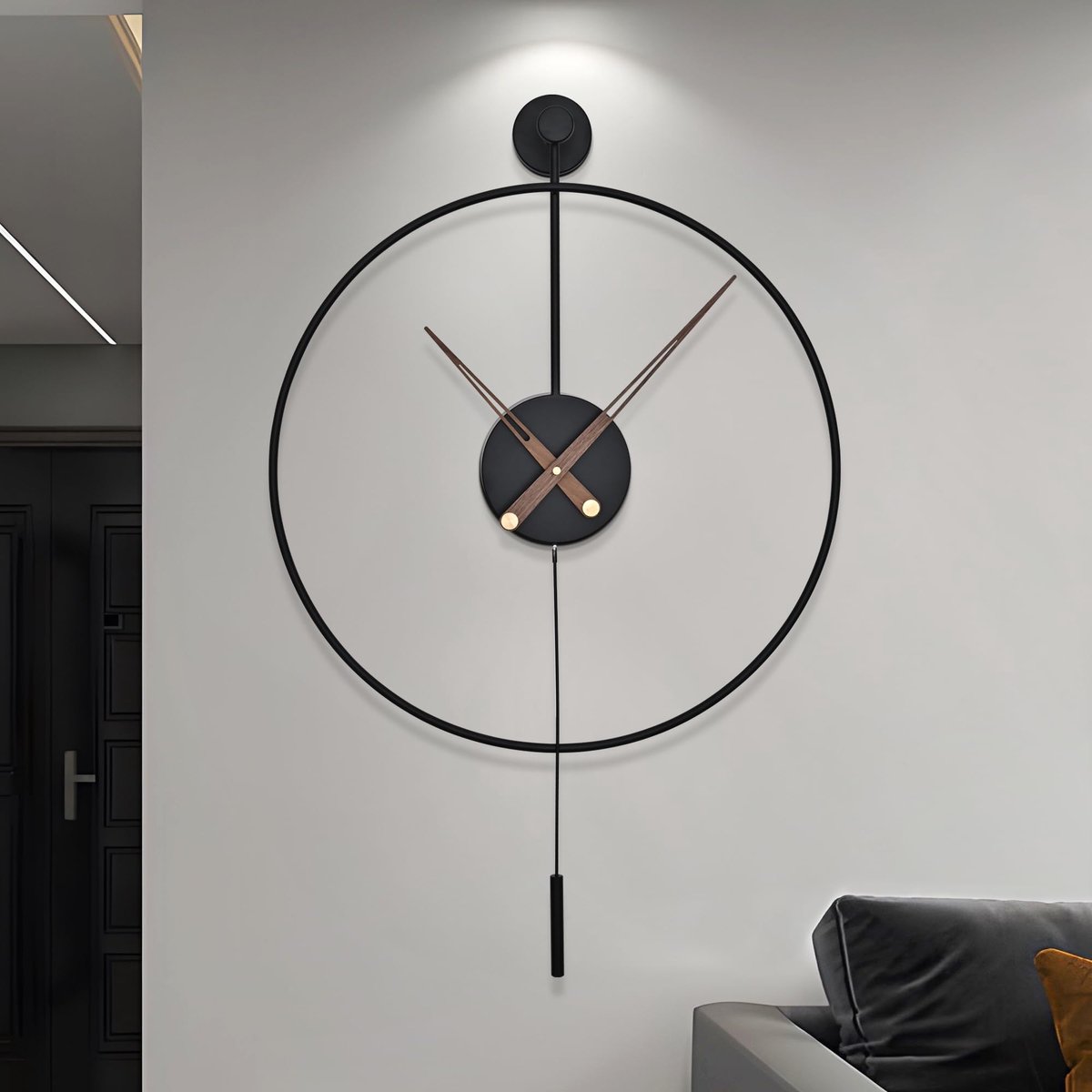 SnelShoppen - Moderne Grote Wandklok 60 cm - Zwart Metalen Minimalistisch - Stil, Tikt Niet - Decoratie voor Woonkamer, Keuken, Kantoor, Slaapkamer