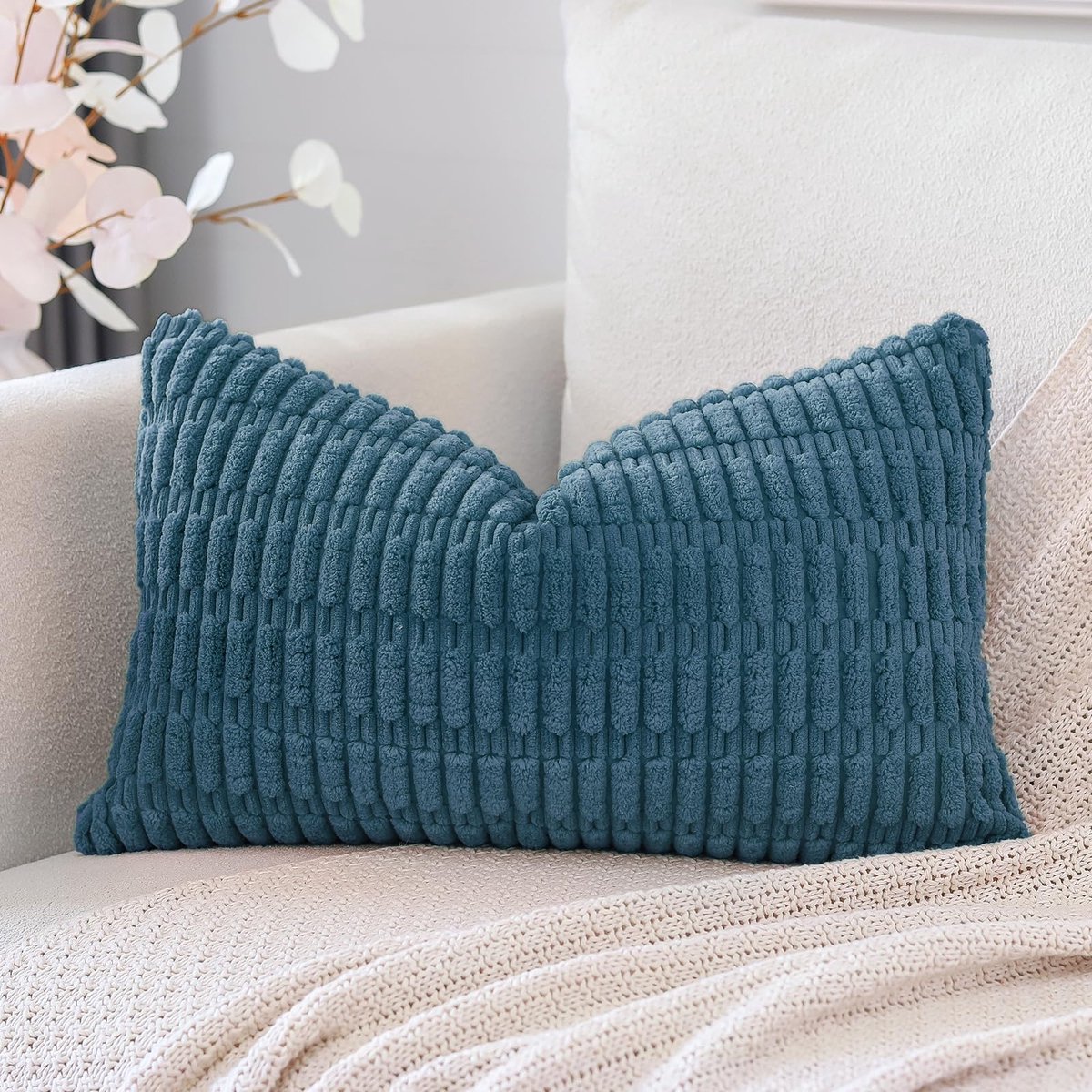 Kussenhoes 30 x 50 cm, super zachte boho gestreepte lendenkussenhoezen, decoratieve moderne kussenslopen voor bank, slaapkamer, auto, decoratie groenblauw