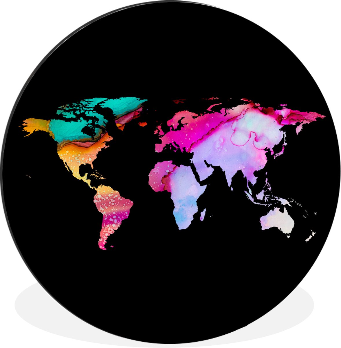 WallCircle - Wandcirkel - Muurcirkel - Wereldkaart - Kleuren - Verf - Aluminium - Dibond -
