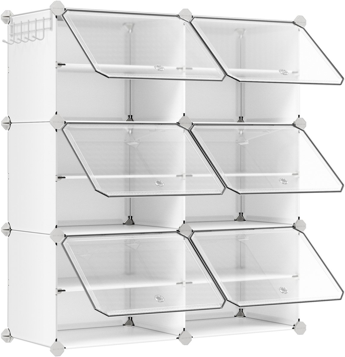 SONGMICS Schuhregal, Schuhschrank mit 6 Fächern, für Garderobe und Eingangsbereich, für bis zu 24 Paar Schuhe, anpassbar, wolkenweiß-transparent LPC033W01