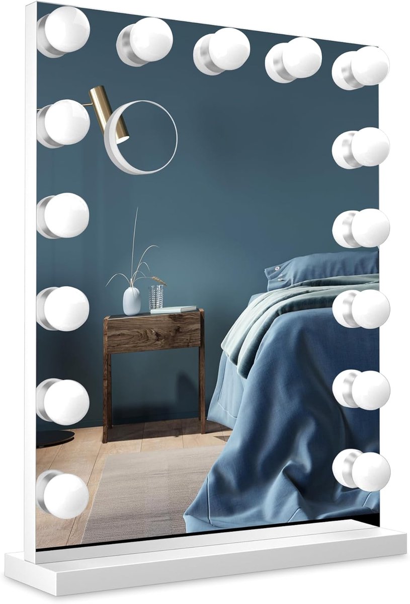 Hollywood Spiegel - Make Up Spiegel met Verlichting - Dimbaar - 10x Vergroting (Wit, 60x43cm)