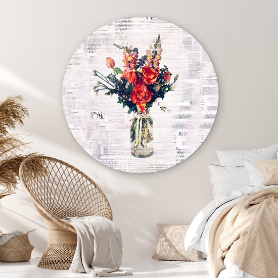 WallCircle - Wall Circle - Wall Circle Indoor - Vase - Fleurs - Journal - 150x150 cm - Décoration murale - Peintures Ronds
