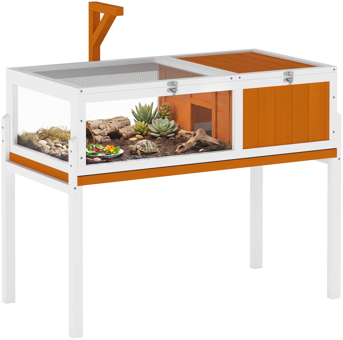 PawHut Tortoise House-Tannenholz, PS-104L x 53B x 82H cm-Weiß+Orange