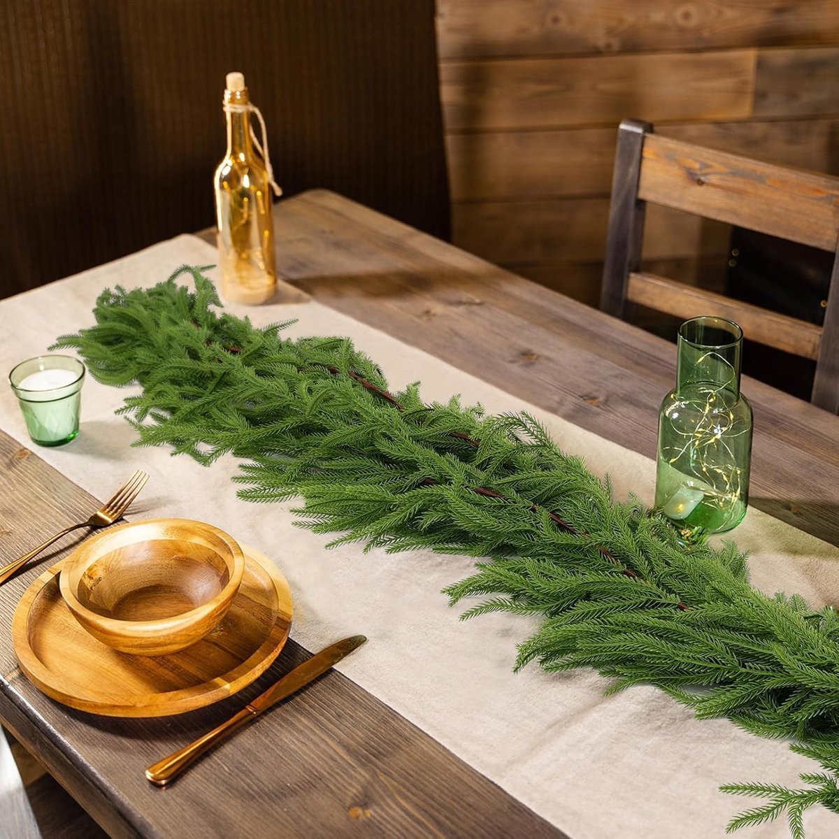 Dennenslinger 183 cm Kunstmatig Groen Slinger Real Touch Kerstslingers voor Tafel Trap Leuning Indoor Mantle Decor Outdoor Kerstdecoraties (2 stuks)