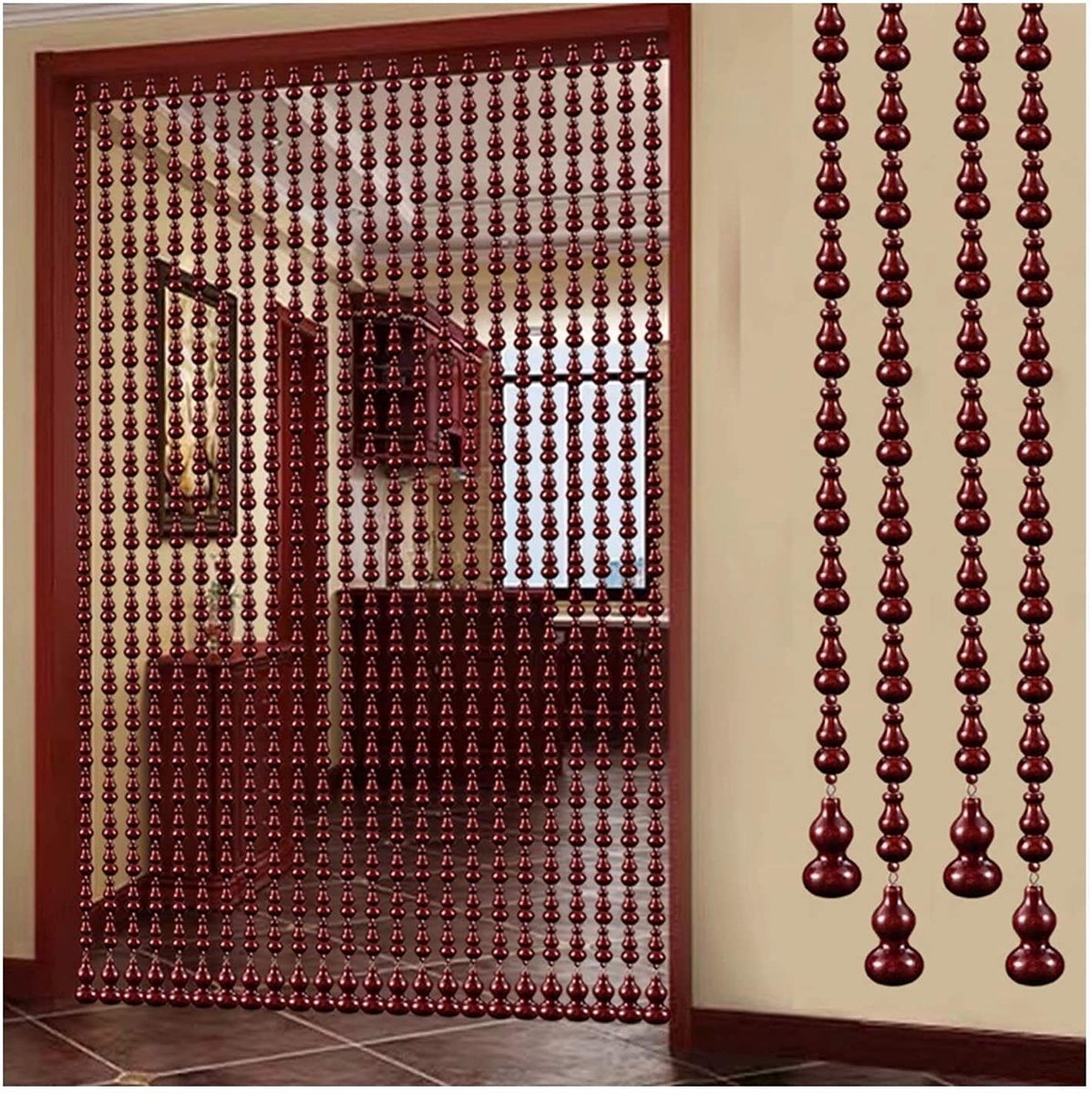 gordijn deur gordijn hout parel gordijn deur draad gordijnen, perzik pompoen gordijnen, lopen woonkamer aparte wanddecoratie, schaduwventilatie (Color : A, Size : 25 strands-80x88cm)