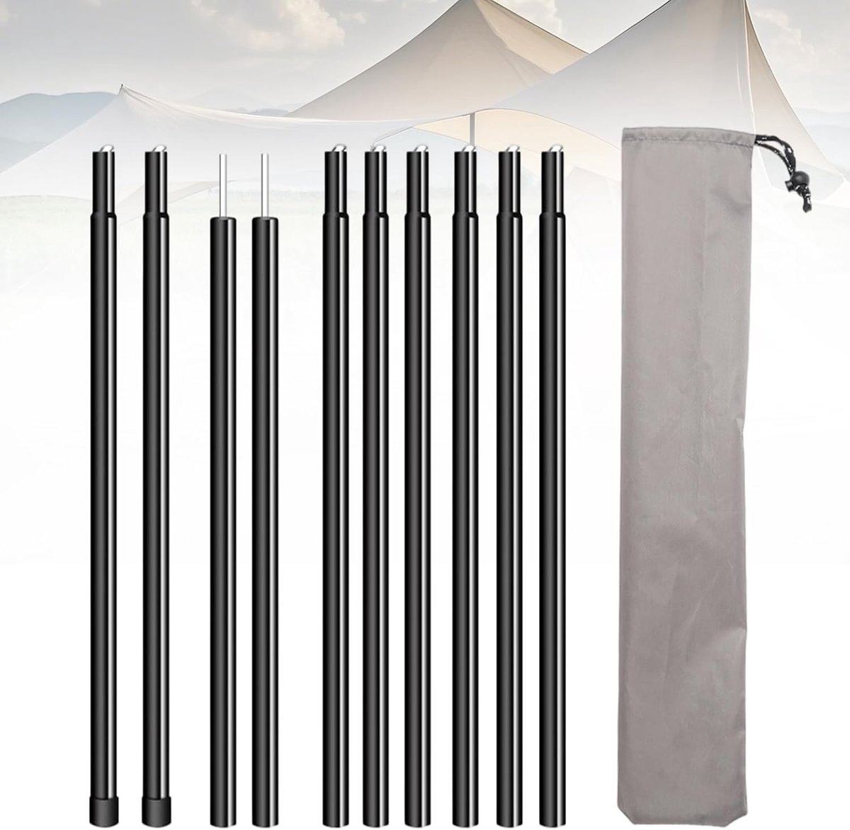 Tentstangen, 2 stuks telescoopstang, in hoogte verstelbaar, 43-200 cm, zonnezeil, outdoor, camping, tentstang met opbergtas voor tarp, tent, zonnezeil of zeil