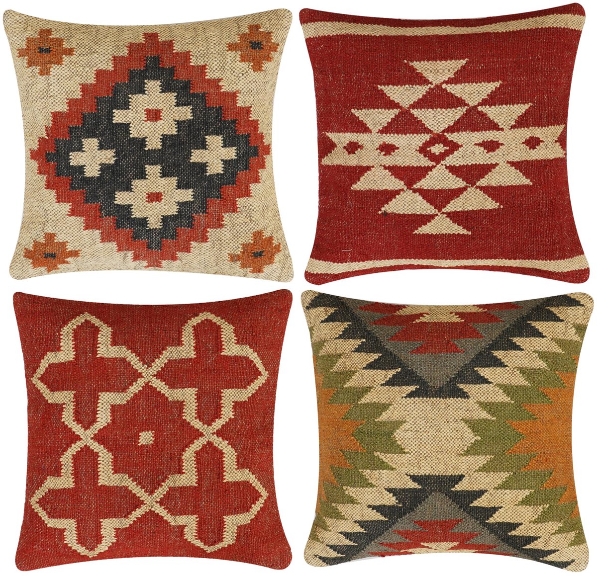 Indische Wol Jute Kussensloop Vintage Kelim Kussenhoes Home Decor Kussenslopen Handgeweven Turks Kussen Decoratieve Sierkussen Cover Set van 4