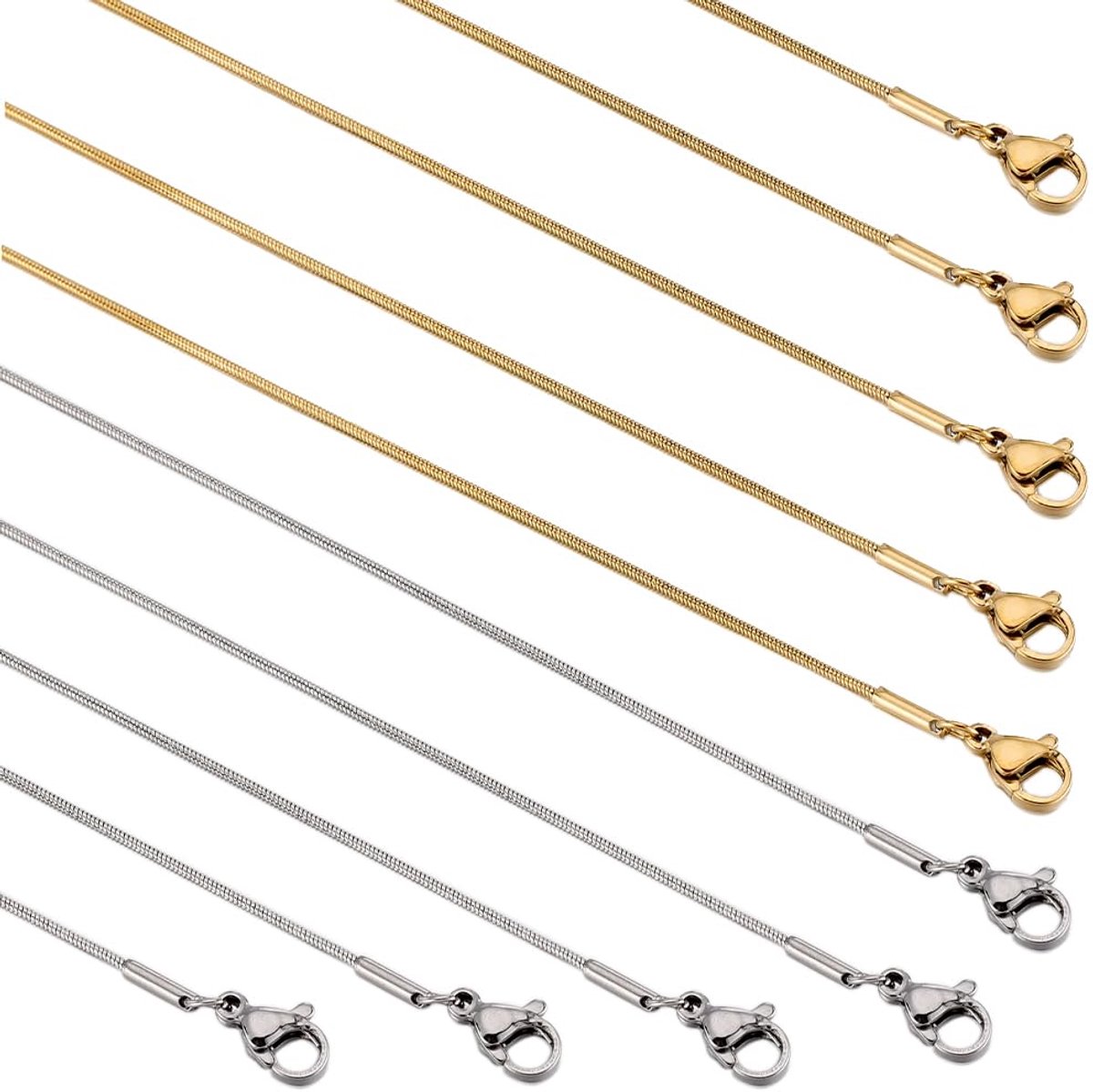 12 PACK 18 Inch/ 45cm 1mm roestvrijstalen slangketting bulk zilveren gouden slangkettingen halsketting metalen klauwen kabelkettingen halskettingen voor sieraden maken benodigdheden vrouwen