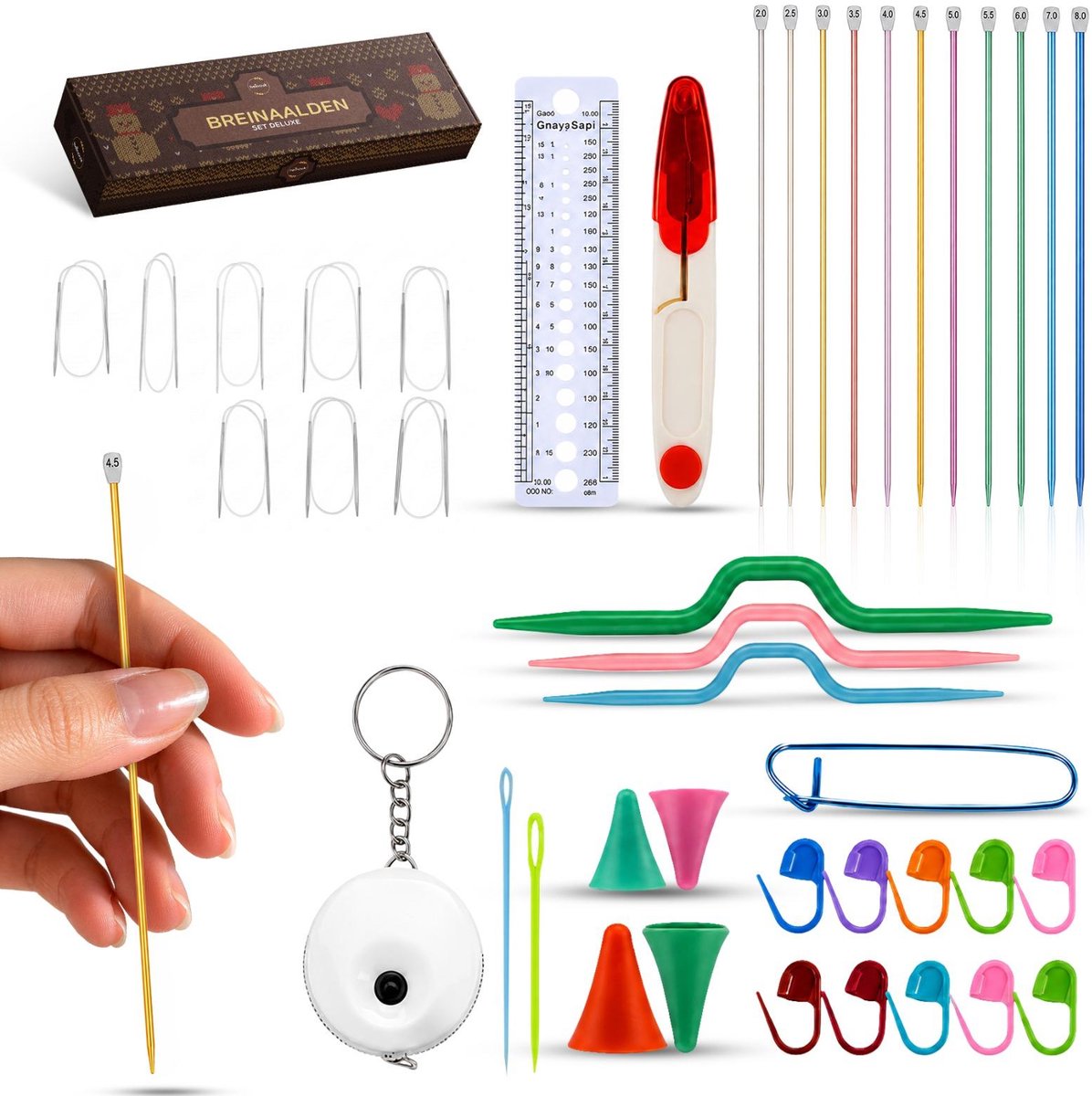 Heinouk® - Breinaaldenset 54-delig - Rondbreinaalden en Breinaalden met Knop - Inclusief Accessoires en Opbergtas