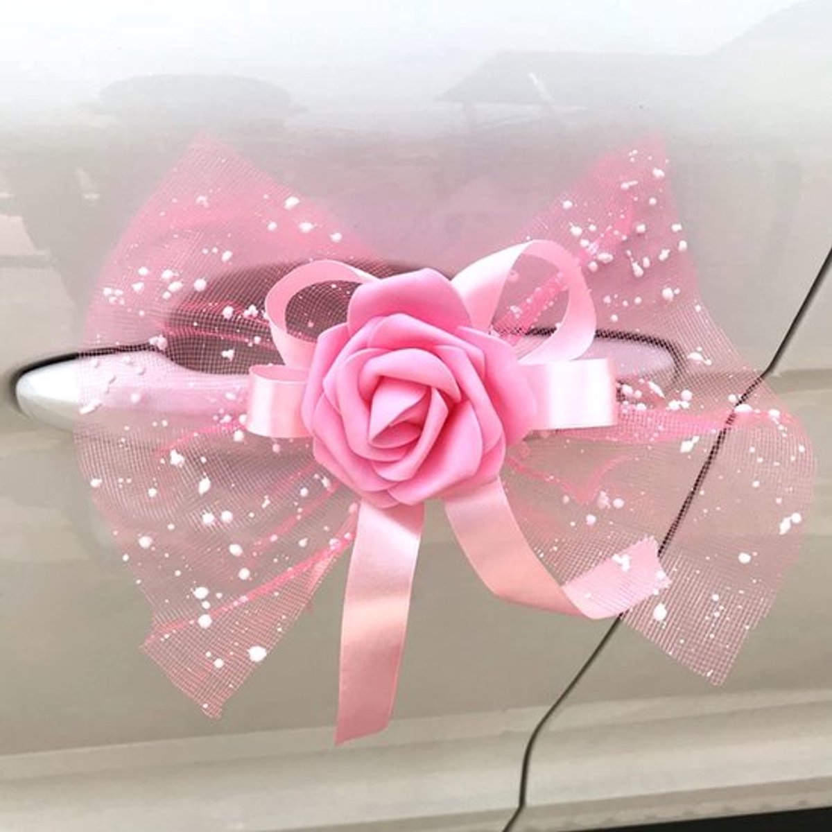 Golden crown - Bruiloftsautodecoraties - Roze bloemen