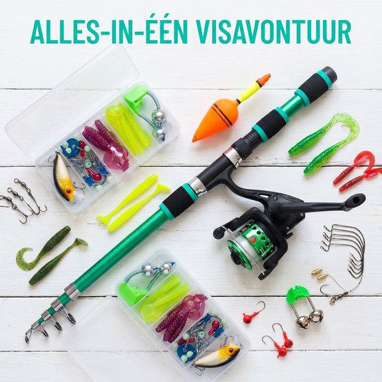 Telescopische Vismolen Hengel 1,8 m - Complete Visset met Molen en Accessoires - Compact en Licht - Groen — afbeelding 2