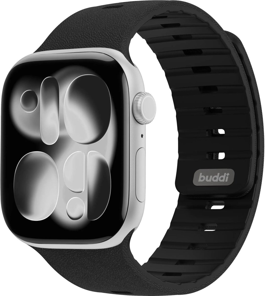 Buddi Luno Magnetisch Apple Watch Bandje - Geschikt voor Apple Watch 42mm (Series 11/10), 41mm (Series 9/8/7), 40mm (Series 6/5/4/SE 1/2/3), 38mm (Series 3/2/1) - Siliconen - Zwart
