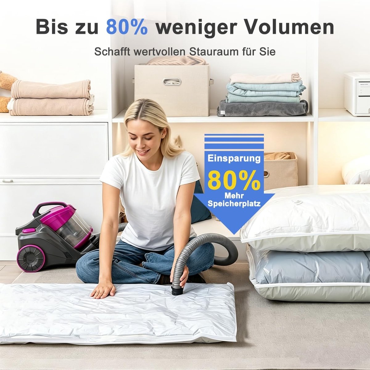Vacuumzak voor Matrasbescherming, Ideaal voor Opslag en Verhuizing, Geschikt voor Gel Foam Matras (70 x 180 cm) met 2 Verstelbare Straps