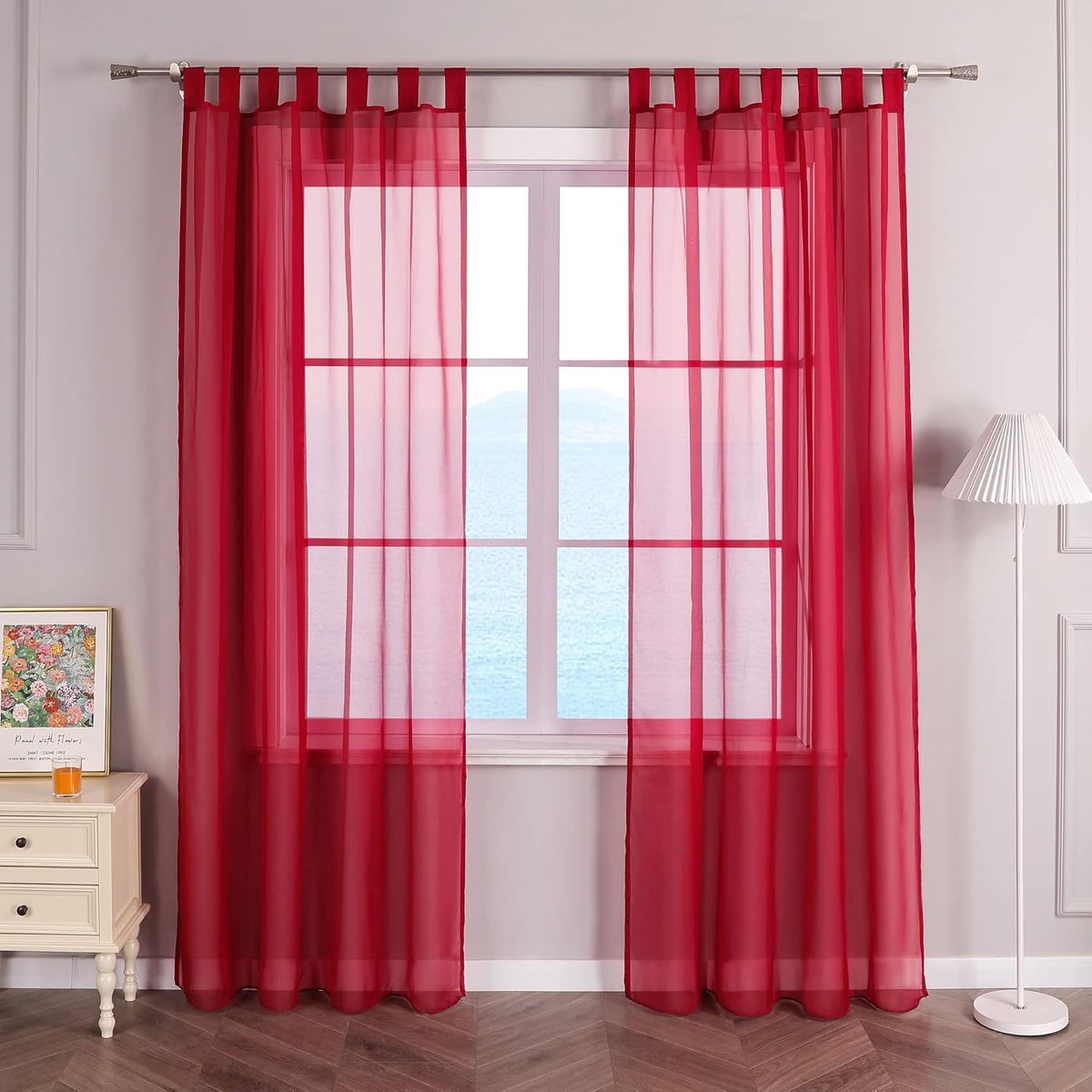 Gordijnen met lussen, transparante gordijnen, voile, rood B x H 140 x 225 cm, 1 stuks