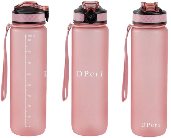 Dperi Waterfles 1 liter - Drinkfles met rietje - Waterfles - Roze - Drinkfles Volwassenen - Lek Vrij - Cadeau voor haar/hem - Verschillende Drinkflessen en waterflessen - Drinkbeker - Sportfles - Drinkbus