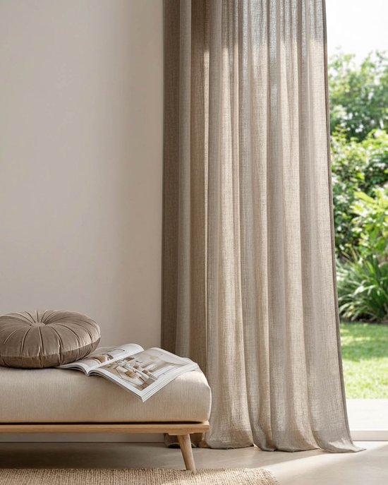HOOMstyle Kant en klaar gordijn met haakjes Noa - Inbetween - Plooiband - 140x270 - Zand / Taupe
